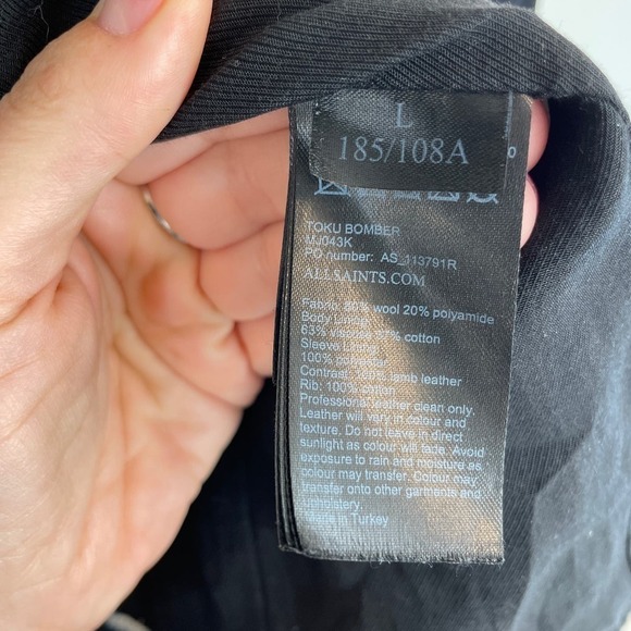 All Saints Toku Wool Blend Leather Bomber Jacket Black Size L - Picture 7 of 10